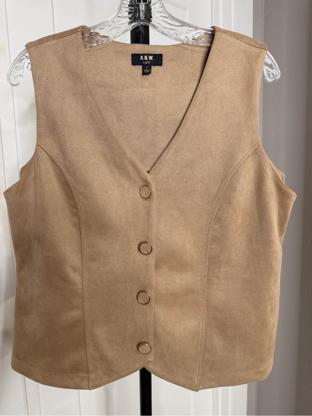 A.B.W. Suede-Look Button Front Vest in Camel